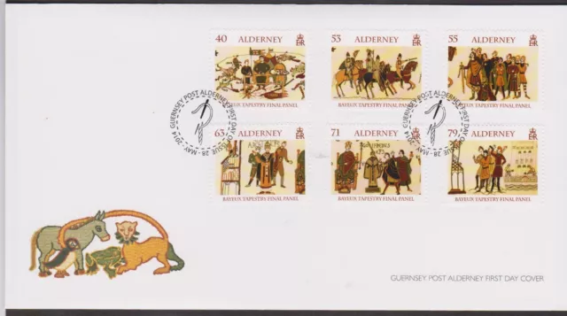 GB - ALDERNEY 2014 Bayeux Tapestry Final Panel SG A515-A520 FDC MILITARY HISTORY
