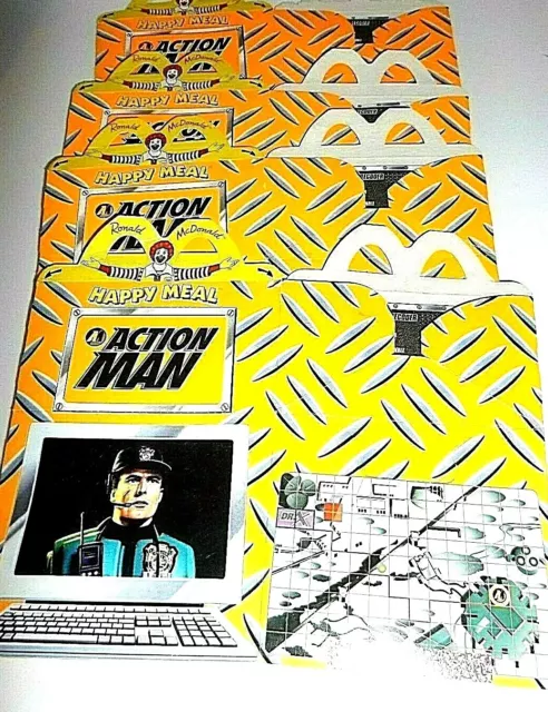 4 Action Man Mc Donald's Vintage Happy Meal Boxes Used