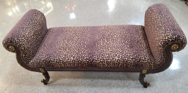 Vintage Daybed Bench in New Leopard Chenille Fabric Vintage Daybed Bench in New Leopard Chenille Fabric