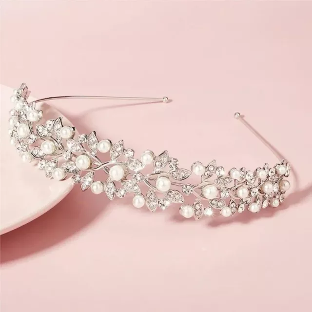 Ivory Pearl Hair Crown Silver Wedding Tiara Vintage Hair Accessories