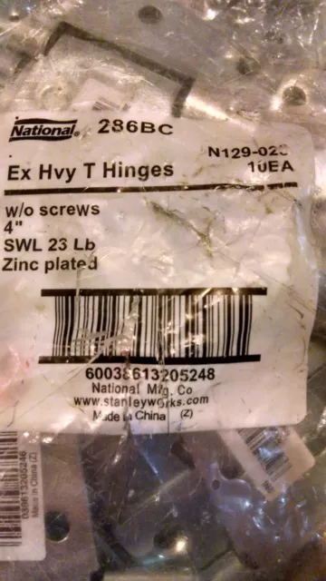 National Hardware N129-023 4" Extra Heavy Duty T-Hinge 10 Pack, Zinc Plated