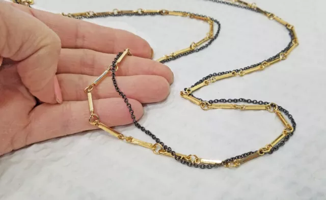 Signed Charming Charlie Gold Tone and Gunmetal Bar Link Multi Strand Necklace