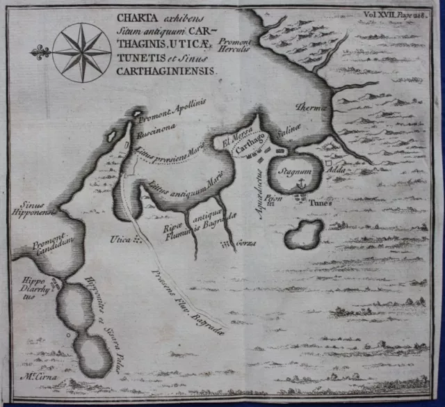 Original antique map CARTHAGE, NORTH AFRICA, from 'An Universal History',1747