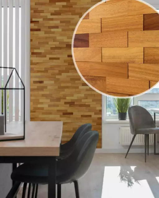 Wodewa Bois Décor Mural Iroko Nature Bois Véritable I Panneaux en Bois 3D 2