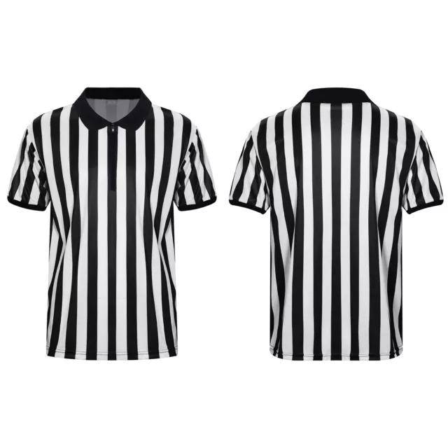Mens Striped T-shirt Soccer Jersey Professional Referee Shirt Athletic Tops