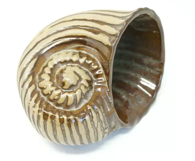 Nautilus Seashell Brown Ceramic Pottery Vase Planter Pot Coastal Home Decor