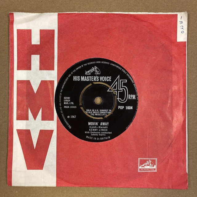 英7” Kenny Lynch Movin Away POP1604 His Masters Voice /00080 Kenny Lynch – Movin' Away – Vinyl (4 Prong Centre, 7