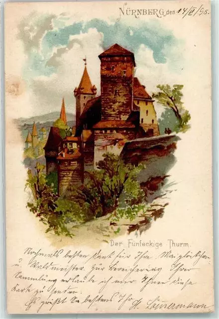 39444080 - 8500 Nuernberg der Fuenfeckige Turm Nuernberg Stadtkreis 1898