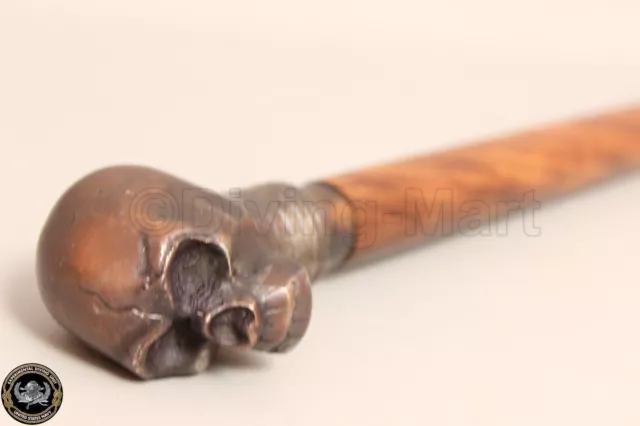 Vintage Antique Skull Handle Design Victorian Wooden Walking Stick Cane Gift