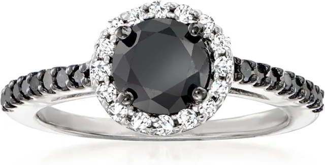 Cotrisa Black and White CZ Diamond Halo Ring for Women in Sterling silver