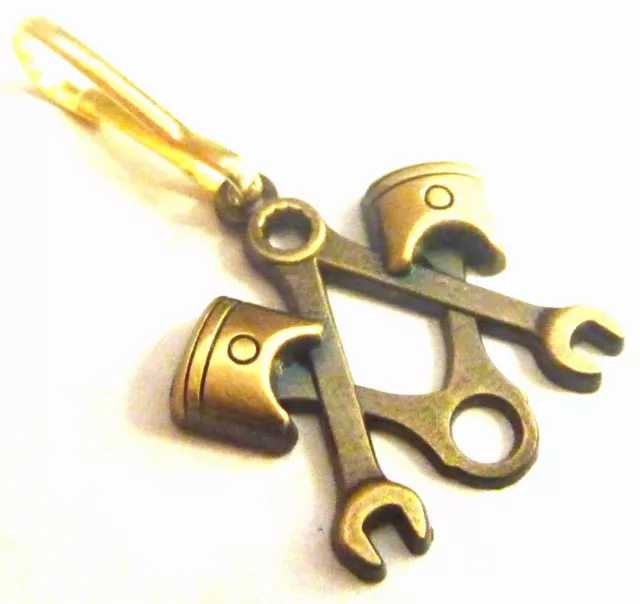 Piston Mechanic Masonic Wrench Freemason Antique Gold Coat ZIPPER PULL CLIP