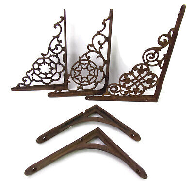 5-pc Vintage Assorted Decorative Cast Iron Shelf Brackets Assorted Sizes