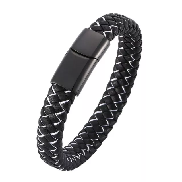 Black & White Urn Cremation Leather Bracelet Ashes Memorial Jewellery Keepsake