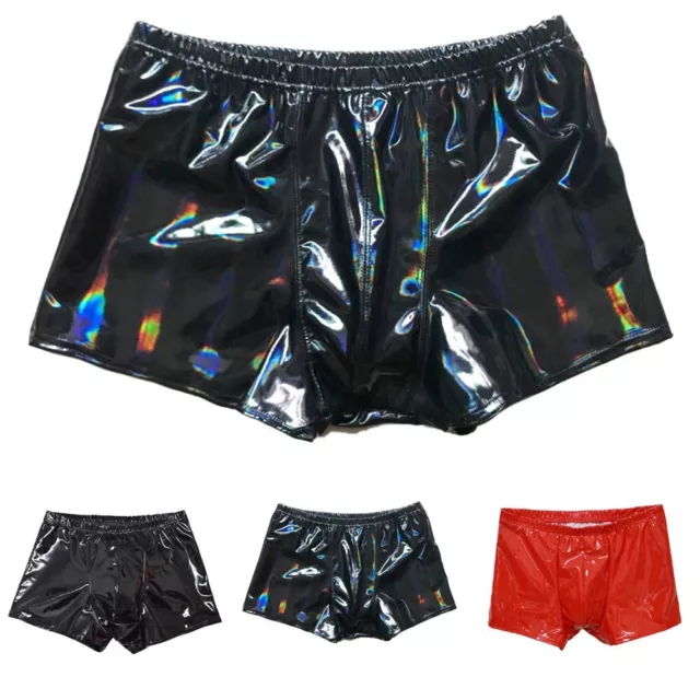 Herren Kunstleder Lack-Optik Unterwäsche Boxershorts Shorts Hose Badehose Club