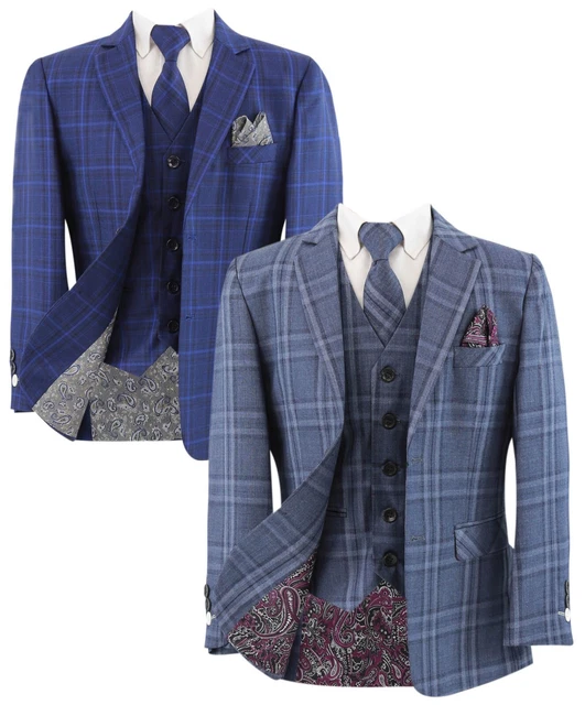 Baby Boys Plaid Check Suit Husky 5 Piece Page Boy Formal Wedding Prom Set
