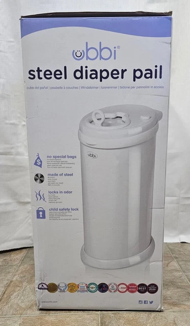 Ubbi Steel Odor Locking No Special Bag Required Money Saving Diaper Pail, White