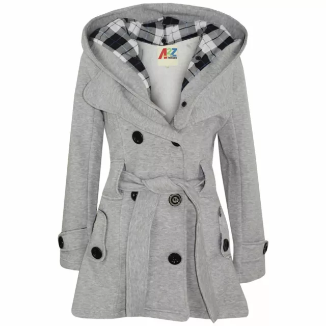 Kids Girls Overcoats Hooded Trench Coats Lapels Grey Padded Long Parka Jackets
