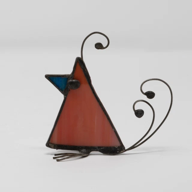 Stained glass little orange bird art sculpture artwork handmade