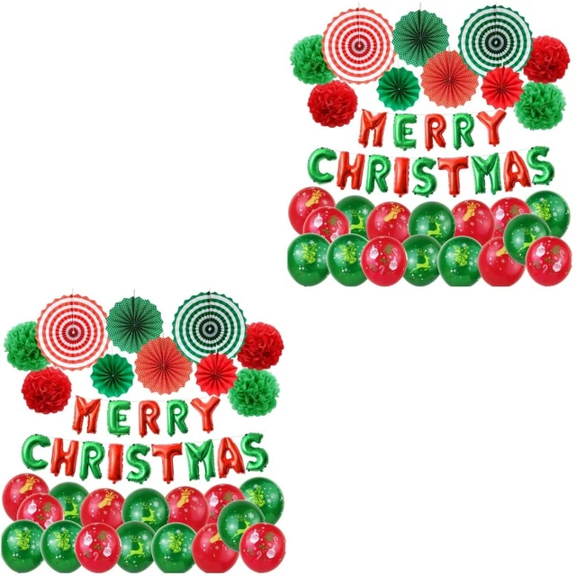 80 piezas Navidad Globos Set Ventilador de papel Colgar Banner Globos Kit