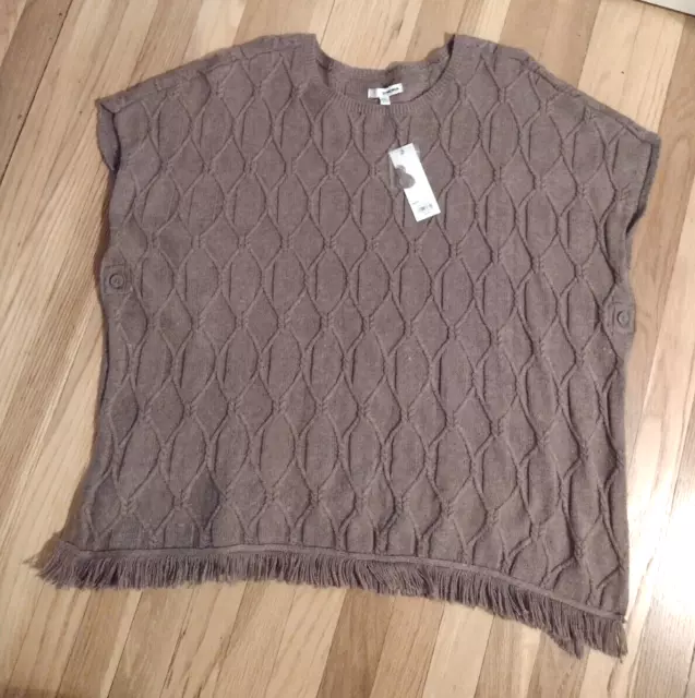 NWT Sonoma Cable Knit Sweater Poncho Vest w/ Fringe S/M w/ tag $44