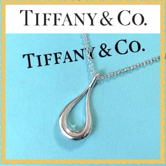 "Tiffany Elsa Peretti Open Teardrop Pendant Necklace Sterling Silver 925"
