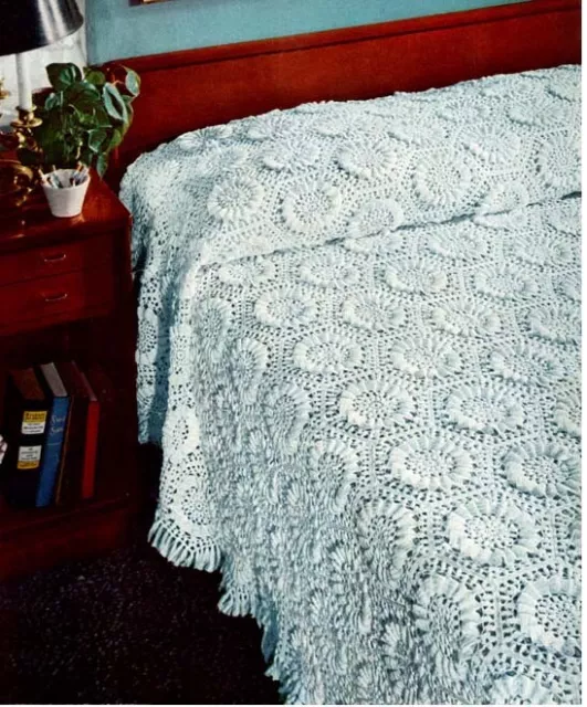 Vintage Crochet Pattern to Make Crochet Bedspread  1950's  Sunflower Bedspread