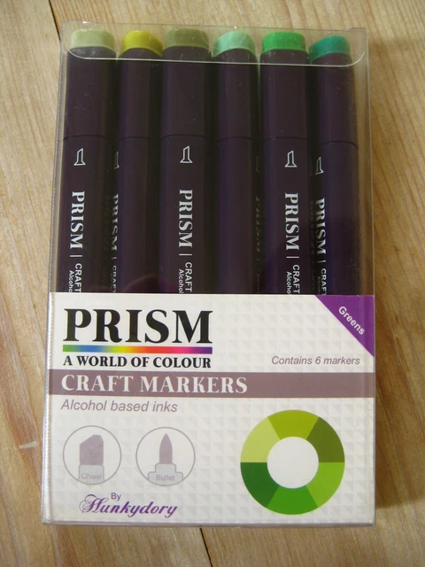 Marcadores artesanales de prisma - Juego de 6 bolígrafos verdes de doble extremo tintas a base de alcohol Hunkydory