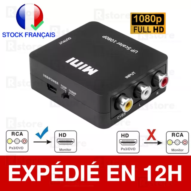 Adaptateur RCA vers HDMI Mini Convertisseur Vidéo Audio 1080p TV Wii NES SNES