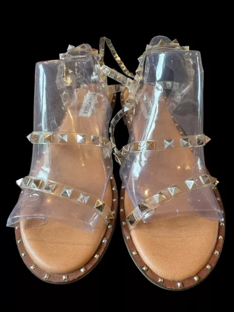 Steve Madden Womens 6.5 Sandals Travel Bone Ankle Strap Embellished Flat Sandals