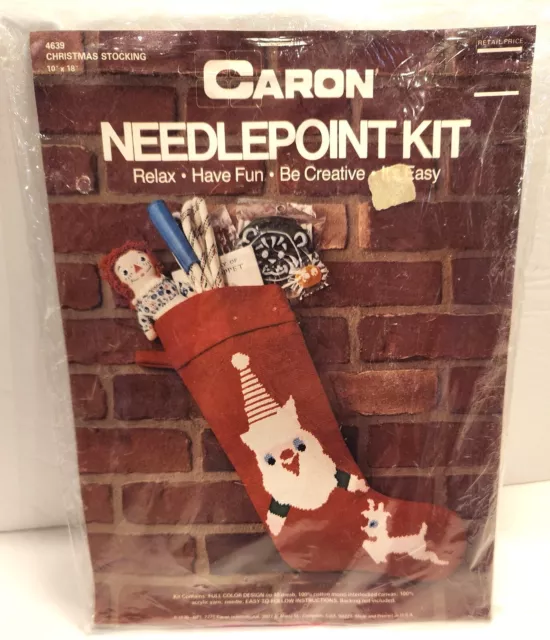 Kit de lona de malla con aguja Caron Santa Claus 1976 vintage #4639 rojo