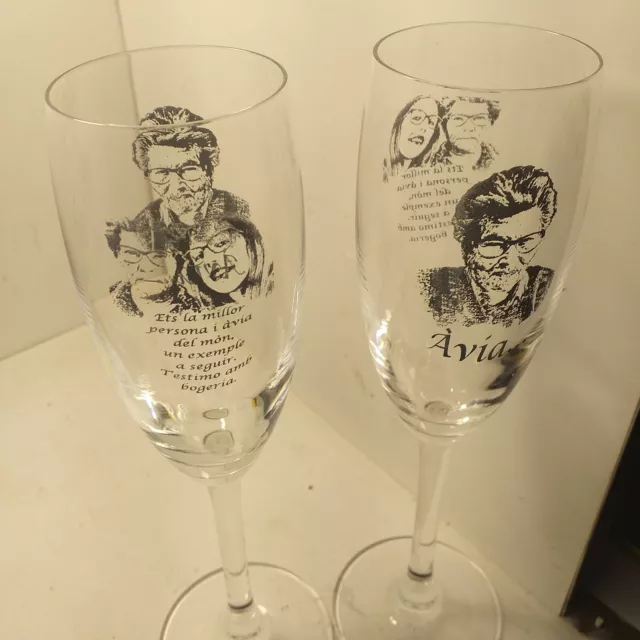 2 copas de brindis, grabado con foto y texto.