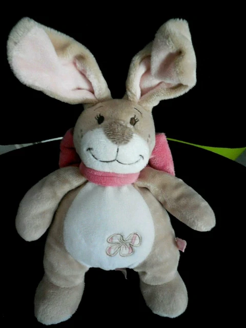 doudou peluche lapin beige rose Oscarine NOUKIES 22cm