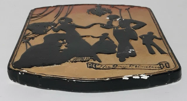 Vintage Plaster Of Paris Tile "The Gay Nineties" Painted Silhouette. 4