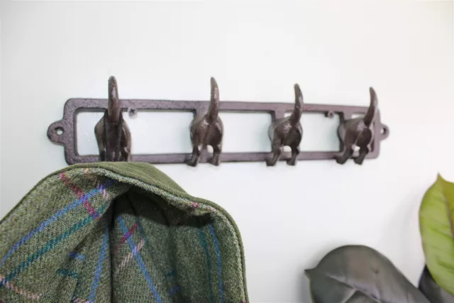 Rustic Cast Iron Wall Hooks 4 Dogs Tail Coat Gown Towel Hangers Storage Decor