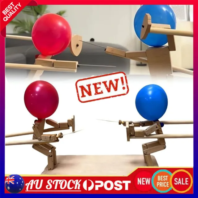 Balloon Bamboo Man Battle, 2024 New Handmade Wooden Fencing Puppets,  Fast-Paced Balloon Fight with Twenty Balloons, Wooden Bots Battle Game for  2