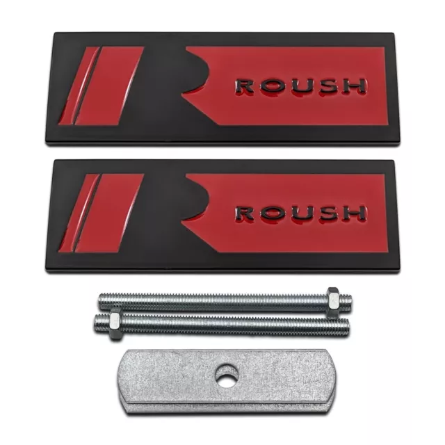 3D Black & Red Metal Roush Logo Grille Emblem + Car Rear Trunk Turbo Sport Badge