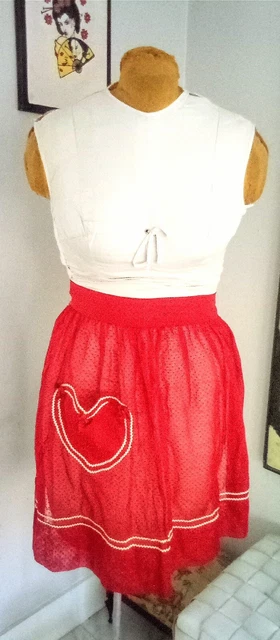 Vintage 1950'S "I Love Lucy" Heart Ric Rac Red Apron