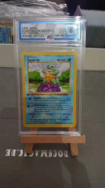 Pokemon Base Set 1st Edition Shadowless - Squirtle 63/102 Pokegrade 8 (UK PSA)