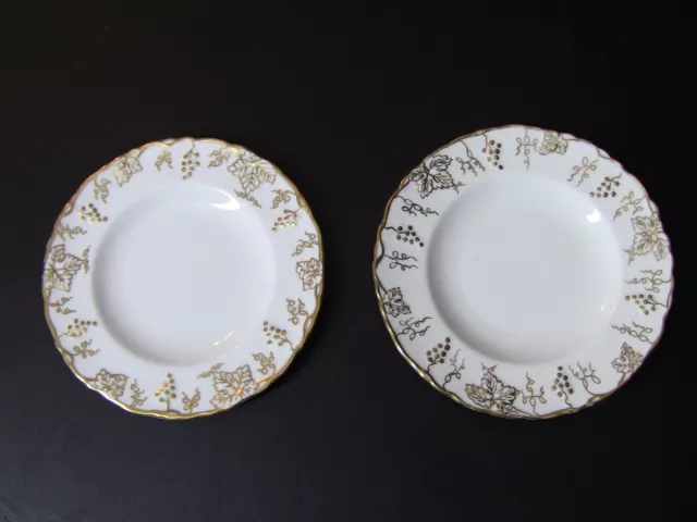 Royal Crown Derby White VINE GOLD Bread & Butter Plates / Set of 2