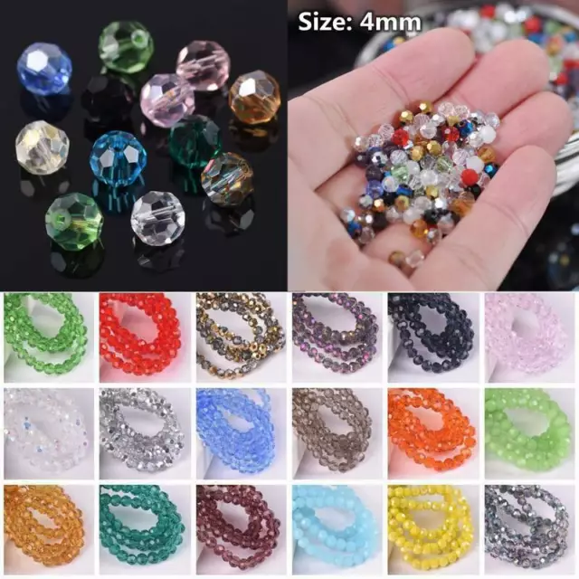 200pcs 4mm Round Ball 32 Facets Crystal Glass Loose Spacer Beads Lot Wholesale