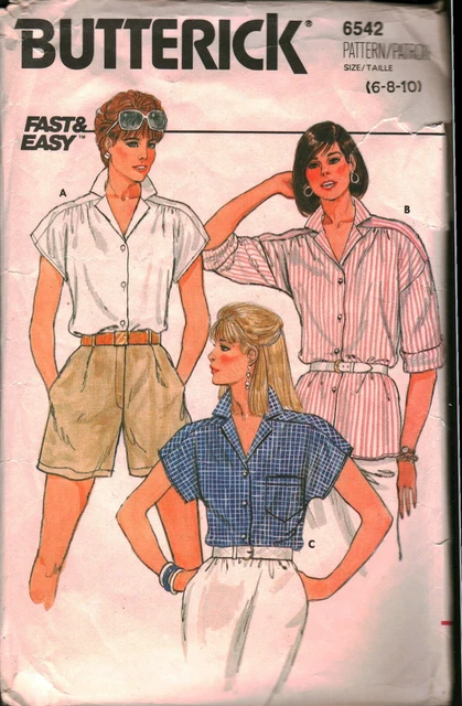 6542 Vintage Butterick SEWING Pattern Misses Very Loose Fitting Blouse Fast Easy