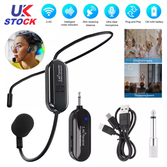 2.4G Wireless Microphone Headset Mic For-Voice-Amplifier Speaker Meeting Singing