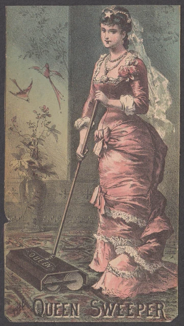 Queen Carpet Sweeper trade card 1880s Bosiwick & Burgess Norwalk OH