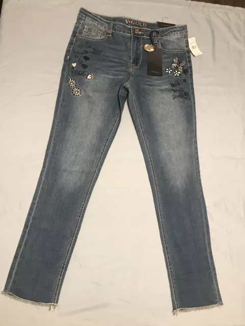 V*GOLD Brand New Girls Size 14 1/2 Skinny Denim Jeans Embroired