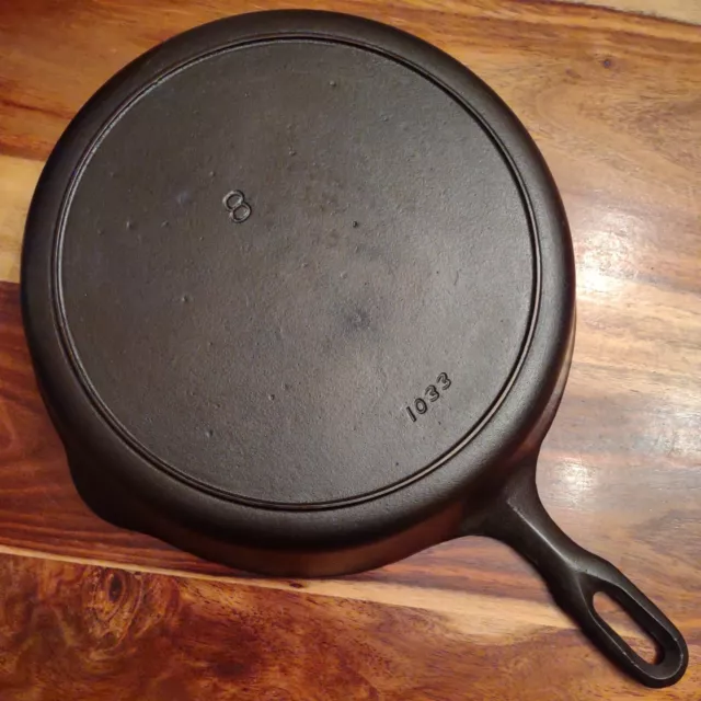 Iron Mountain (by Griswold) Cast Iron Skillet #8, Heat Ring, 1033, Circa 1940.