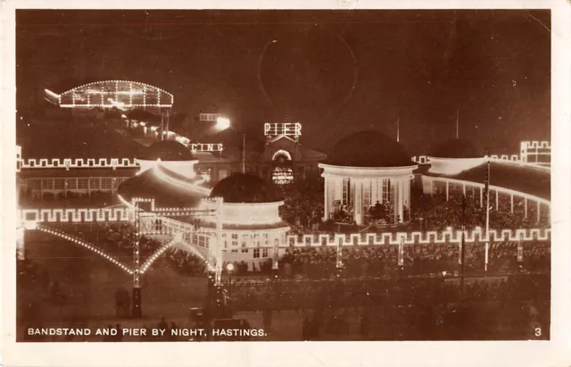 BR79066 bandstand and pier by night hastings real photo    uk