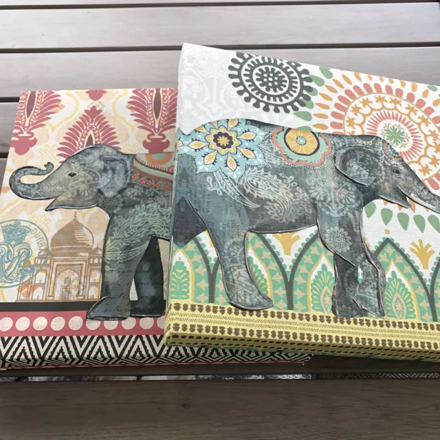 Bed Bath Beyond 12” x12” Elephant Textured Canvas Prints Set of 2 3