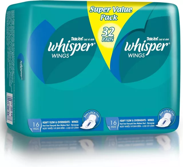 Whisper Wings Heavy Flow Pads 32pk Super Value Pack-AU Free Shipping