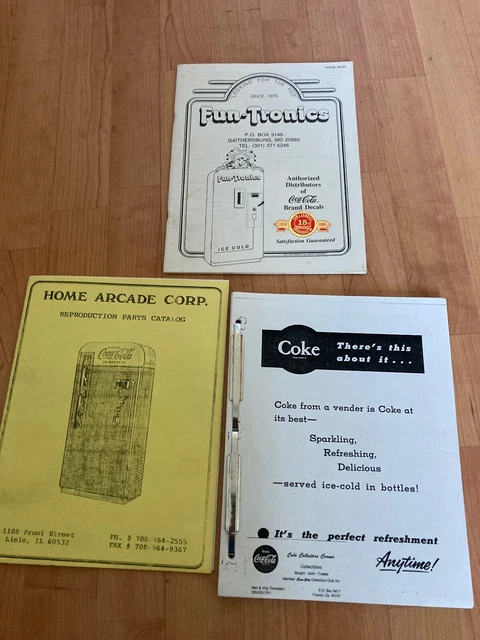 3  Vending Machine Parts Decals Catalog Manual-Coca Cola Brand Distributor Copys