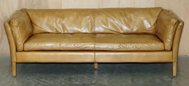 Stylish Super Comfortable Large Halo Groucho Tan Brown Leather Three Seat Sofa 2
